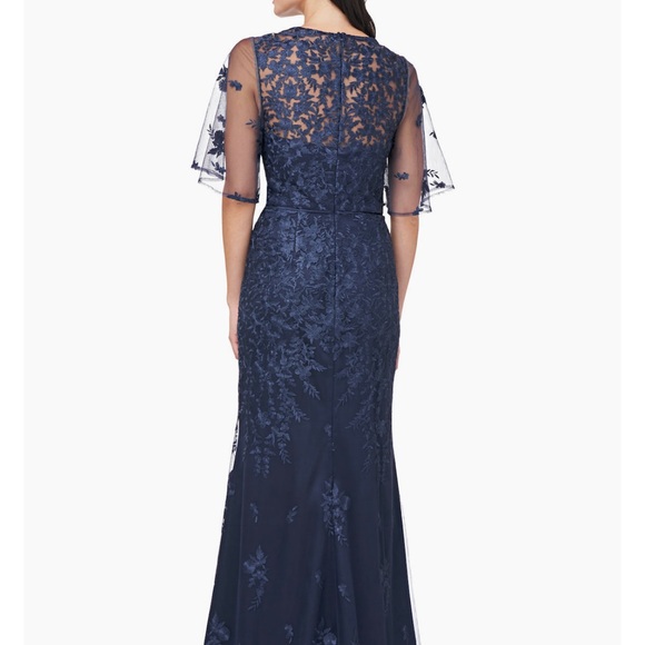 JS collection Navy EMBROIDERED FLUTTER SLEEVE GOWN. Size 12 - Picture 2 of 2
